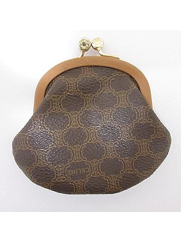 Céline CELINE Vintage Macadam Pattern Clasp Wallet Compact Coin Purse Brown Women's (view 1)