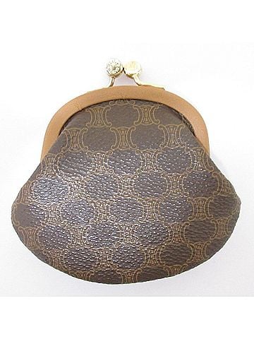 Céline CELINE Vintage Macadam Pattern Clasp Wallet Compact Coin Purse Brown Women's (view 2)