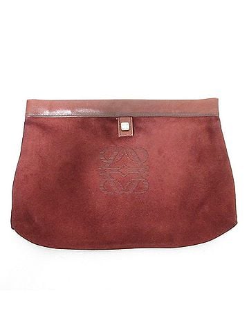 Loewe LOEWE Vintage Anagram Logo Suede Leather Clasp Clutch Bag Handbag Pouch Bordeaux Women's (view 1)
