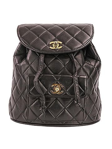Chanel CHANEL Vintage Matelassé Lambskin Chain Shoulder Turnlock Backpack Rucksack Black Women's (view 1)