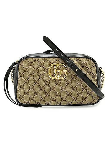Gucci GUCCI GG Marmont Canvas Shoulder Bag, Pouch, Chain Quilted, Beige/Black, 447632 (view 2)