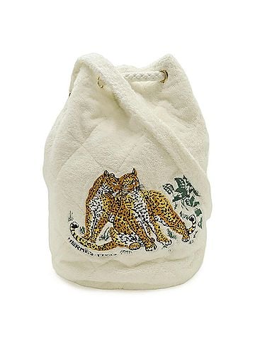 Hermès HERMES shoulder bag/handbag, leopard print, embroidered, 100% cotton, terry cloth, white. (view 2)