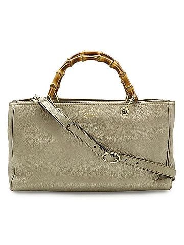 Gucci GUCCI Bamboo Shopper Medium Size Tote Bag, Handbag, Shoulder Leather, Champagne Gold, 323660 (view 2)