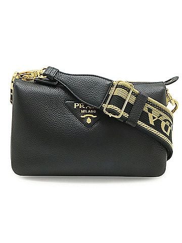 Prada PRADA Vitello Daino Shoulder Bag, Striped Clutch Leather, NERO Black, 1BH194 (view 1)