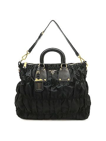 Prada PRADA Tessuto gathered tote bag, handbag, shoulder nylon, black (NERO). (view 1)