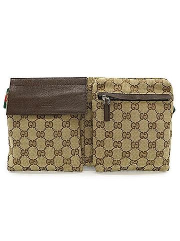 Gucci GUCCI GG Canvas Sherry Line Bag, Body Waist Pouch, Hip Leather, Khaki Beige, Dark Brown, 28566 (view 1)