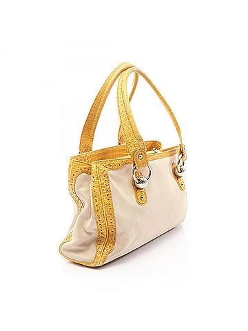 Céline Celine CELINE embossed shoulder bag/handbag, canvas and leather, women's, beige/yellow (view 2)