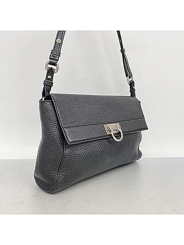 Salvatore Ferragamo Salvatore Ferragamo Gancini Leather Shoulder Bag, Black, Women's (view 2)