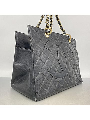 Chanel Chanel Tote Bag/Chain Tote, Matelassé Caviar Leather, Black, Women's (view 2)