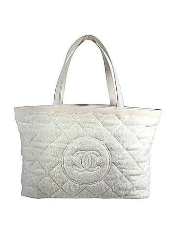 Chanel CHANEL CC Coco Mark Logo Bag, Shoulder Tote Beach Cotton Leather, Men's, Women's, White (view 1)