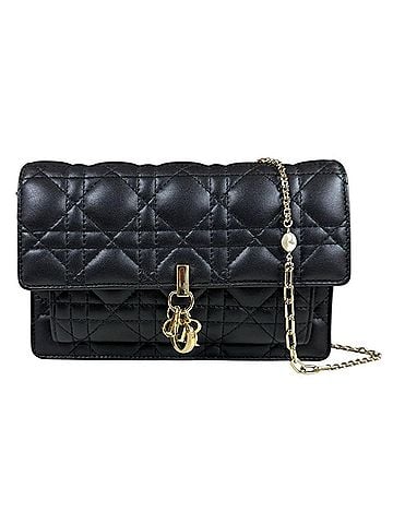 Christian Dior Christian Dior Dior My Daily Chain Pouch Cannage Shoulder Bag Lambskin S0937ONMJ_M900 Black Women's (view 1)