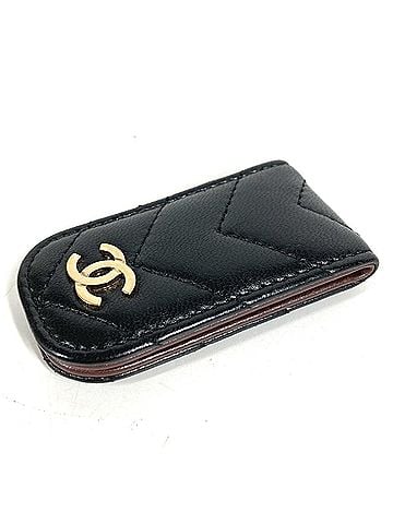 Chanel CHANEL CC Coco Mark Logo V-Stitch Wallet Money Clip Leather Men's Women's Black (view 2)