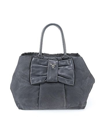 Prada Prada Tessuto Nylon Ribbon Motif Leather Tote Bag Handbag Shoulder Black Women's (view 1)
