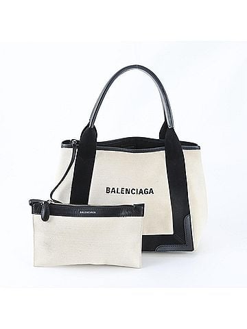 Balenciaga Balenciaga Navy Cabas Handbag with Pouch, Leather & Canvas Tote Bag, Handbag, Shoulder Women's (view 1)