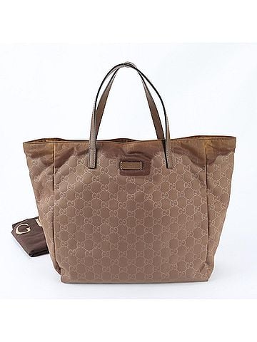 Gucci Gucci GG Nylon 282439 Leather Tote Bag Handbag Shoulder Brown Women's (view 1)