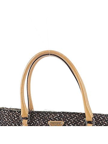 Prada Prada Tweed Triangle Logo Leather Tote Bag Handbag Shoulder Brown Women's (view 2)