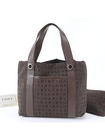Bvlgari Bvlgari Logomania Leather Canvas Tote Bag Handbag Shoulder Brown Women's (view 1)