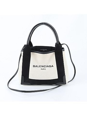 Balenciaga Balenciaga Navy Cabas Leather Canvas 2-Way Shoulder Bag Handbag Tote for Women (view 1)