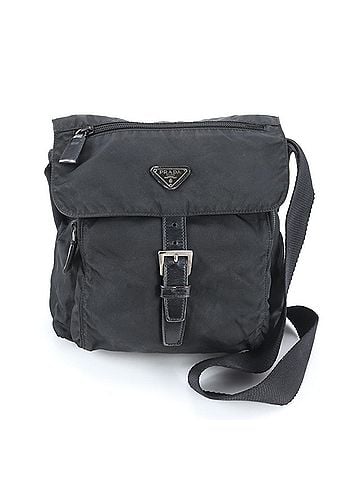 Prada Prada Tessuto Nylon Triangle Logo Leather Shoulder Bag, Crossbody Messenger Black, Men's (view 1)