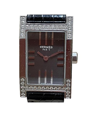 Hermès Hermes HERMES Dandem Diamond-Set Bezel Watch, Total Weight 20.8g, Stainless Steel, Genuine Leather Strap, Quartz Movement, Black Dial, TA1.230 (view 1)