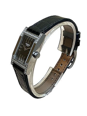 Hermès Hermes HERMES Dandem Diamond-Set Bezel Watch, Total Weight 20.8g, Stainless Steel, Genuine Leather Strap, Quartz Movement, Black Dial, TA1.230 (view 2)