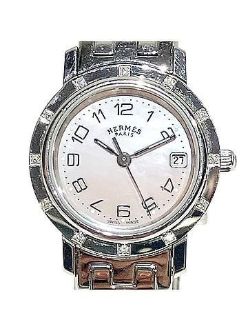 Hermès Hermes Clipper Nacre watch, total weight 42.8g, stainless steel, quartz movement, pink mother-of-pearl dial, CL4.230 (view 1)