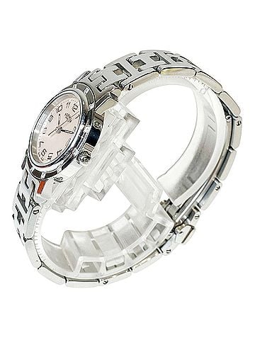 Hermès Hermes Clipper Nacre watch, total weight 42.8g, stainless steel, quartz movement, pink mother-of-pearl dial, CL4.230 (view 2)