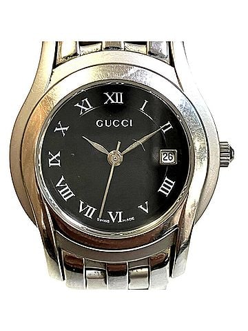 Gucci Gucci watch, total weight 63g, stainless steel, quartz movement, black dial, 5500L. (view 1)