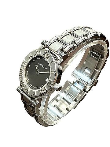Tiffany & Co. Tiffany & Co. Atlas watch, total weight 53.6g, stainless steel, quartz movement, black dial. (view 2)