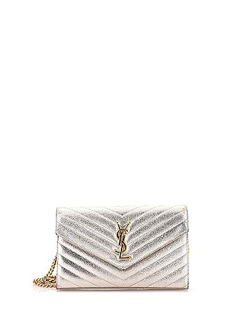 Saint Laurent Classic Monogram Wallet on Chain Matelasse Chevron Metallic Leather Medium (view 1)