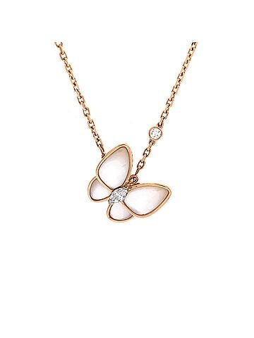 Van Cleef & Arpels Two Butterfly Pendant Necklace 18K Rose Gold with Mother of Pearl and Diamonds (view 1)