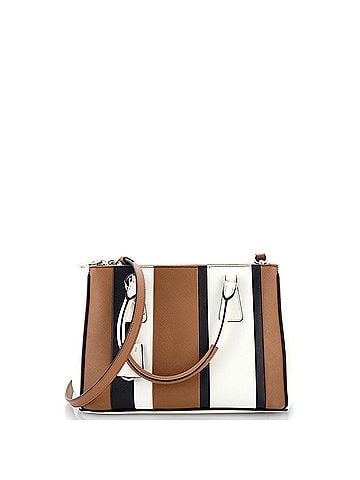 Prada Double Zip Lux Tote Striped Saffiano Leather Small (view 1)