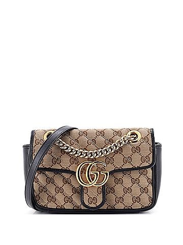 Gucci GG Marmont Flap Bag Diagonal Quilted GG Canvas with Leather Mini (view 1)