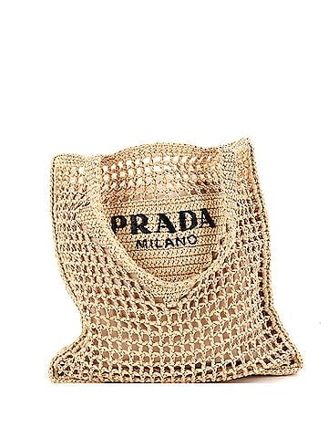 Prada Triangle Logo Open Tote Raffia (view 1)