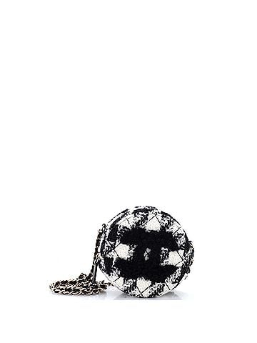 Chanel Round Clutch with Chain and Coin Purse Quilted Tweed with Shearling (view 1)