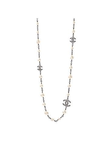 Chanel CC Station Long Necklace Metal with Faux Pearls and Crystals (view 1)