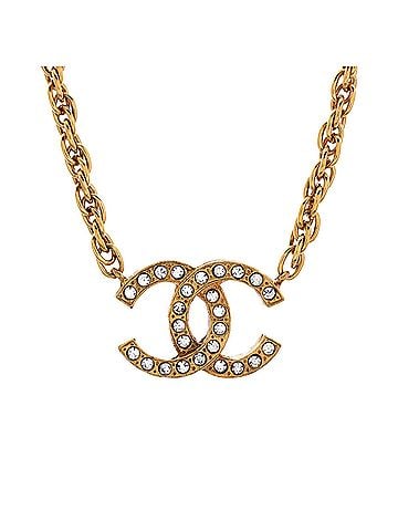Chanel Vintage CC Pendant Choker Necklace Metal with Crystals (view 1)