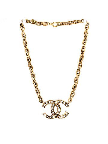 Chanel Vintage CC Pendant Choker Necklace Metal with Crystals (view 2)