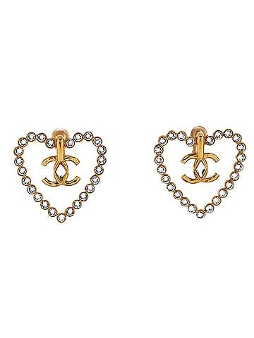 Chanel CC Heart Cut Out Stud Earrings Metal with Crystals Large (view 1)