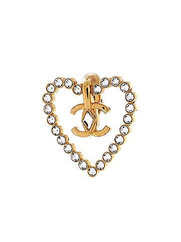 Chanel CC Heart Cut Out Stud Earrings Metal with Crystals Large (view 2)