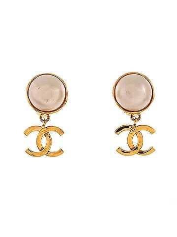 Chanel Vintage CC Drop Clip-On Earrings Metal with Faux Pearl (view 1)
