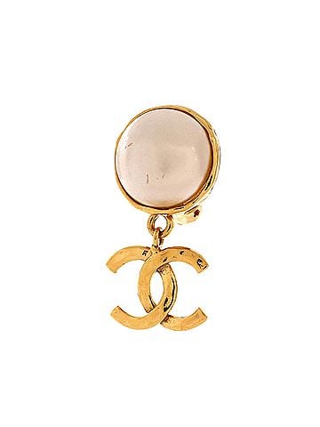 Chanel Vintage CC Drop Clip-On Earrings Metal with Faux Pearl (view 2)