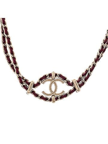 Chanel CC Triple Chain Lariat Necklace Metal with Leather and Faux Pearls (view 1)