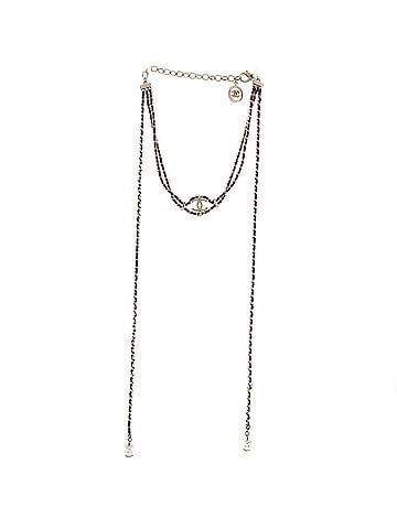 Chanel CC Triple Chain Lariat Necklace Metal with Leather and Faux Pearls (view 2)