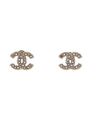 Chanel CC Stud Earrings Metal with Faux Pearls (view 1)