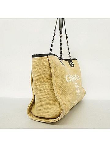 Chanel Chanel Deauville Canvas Chain Tote Bag, Beige, Women's (view 2)
