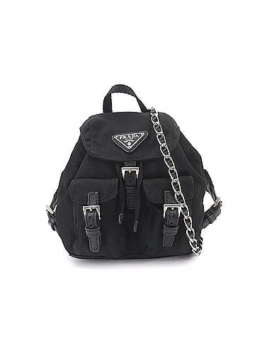 Prada Prada Mini Chain Shoulder Handbag, Nylon & Saffiano Leather, Black, Backpack Style, BZ0029, Silver Hardware, Bag (view 1)