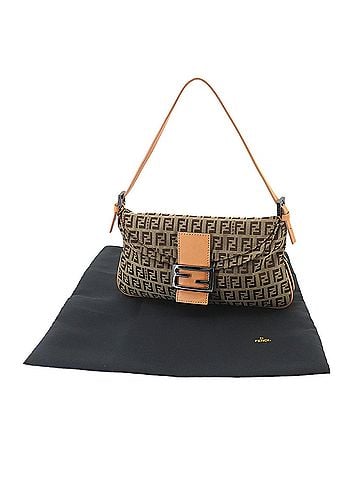 Fendi Fendi Zucchino Mamma Baguette Shoulder Handbag, Canvas, Beige/Brown, 8BR009, Gunmetal Hardware (view 2)