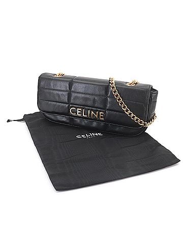 Céline Celine Matelassé Monochrome Chain Shoulder Handbag, Leather, Black, 111843EPZ, Gold Hardware. (view 2)