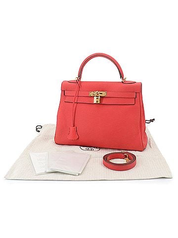 Hermès Hermes Kelly 32, Taurillon Clemence leather, Rose Jaipur, 2-way handbag/shoulder bag, internal stitching, X stamp, gold hardware. (view 2)